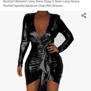 Best girl sexy dress deep vneck long sleeve rugged sprkly bodycon sz 2xl